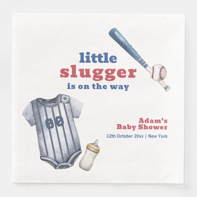 Servilleta De Papel De Cena Little Slugger Baseball Shirt Bottle Baby Shower  (Anverso)