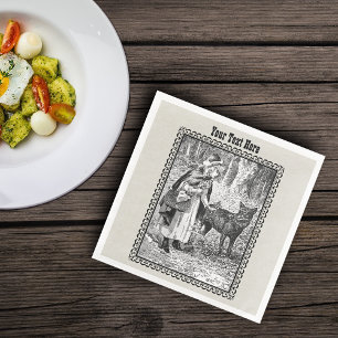 Servilleta De Papel De Cena Lobo de Caperucita hablando en Bosque Blanco y Neg