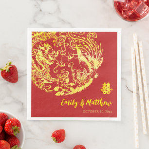 Servilleta De Papel De Cena Logo de dragón fénix chino tradicional para boda