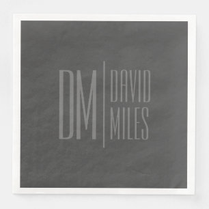 Servilleta De Papel De Cena Logotipo de iniciales y nombre gris minimalista y
