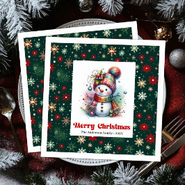 Servilleta De Papel De Cena Lovely funny snowman with snowflakes kids napkins