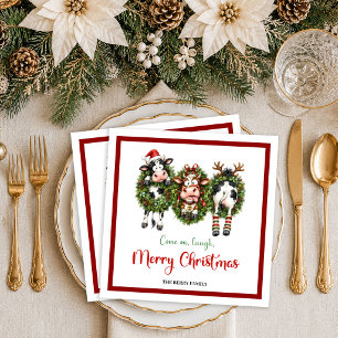 Servilleta De Papel De Cena Lovely Holiday caprichosa vaca acuarela navidad