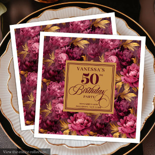Servilleta De Papel De Cena Lujo Boho Marsala Rubor Dorado Cumpleaños 50