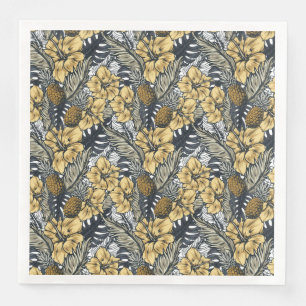 Servilleta De Papel De Cena Lujosas Flores Tropicales Doradas y Negras Elegant