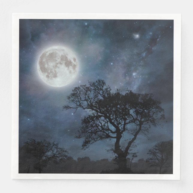 Servilleta De Papel De Cena Luna llena en un cielo estrellado (Anverso)