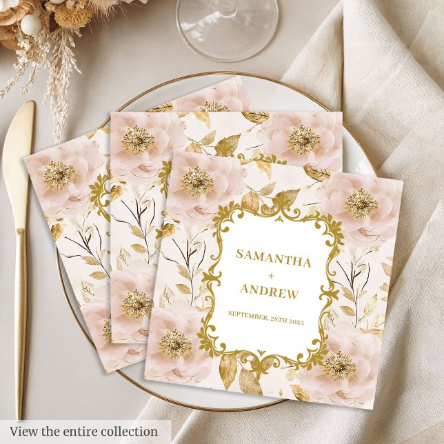 Servilleta De Papel De Cena Lush Rubor Gold Boda Paper Napkins (Lush Blush Gold Wedding Paper Napkins)