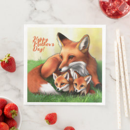Servilleta De Papel De Cena Madre de Fox roja y Kits en la hierba