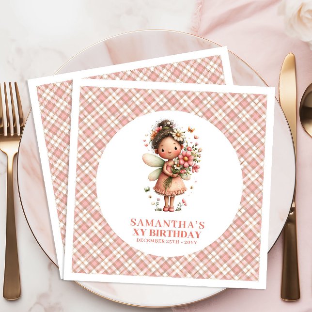 Servilleta De Papel De Cena Magical Blush Pink Fairy Flowers 2nd Birthday  (Magical Blush Pink Fairy Flowers 2nd Birthday Napkins)