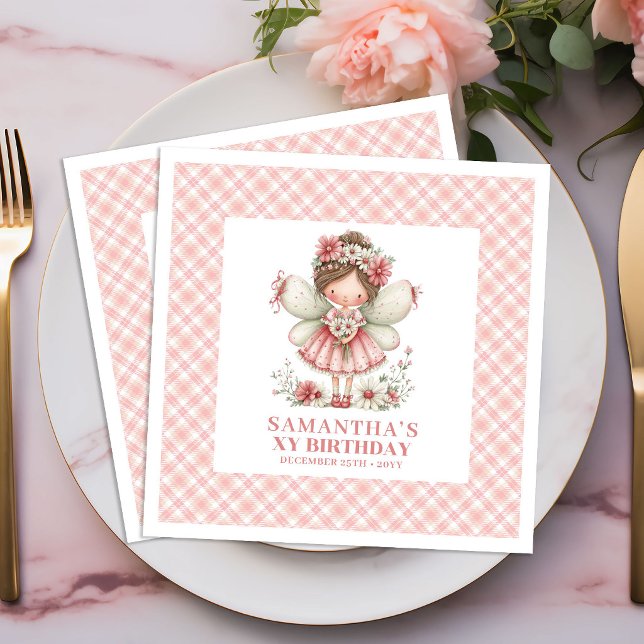 Servilleta De Papel De Cena Magical Fairy Girl 3rd Birthday Blush Floral  (Magical Fairy Girl 3rd Birthday Blush Floral napkins)
