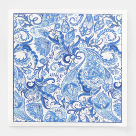 Servilleta De Papel De Cena Magnífico patrón de arte Paisley floral azul blanc
