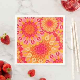 Servilleta De Papel De Cena Mandalas superpuestas naranja rosa amarillo