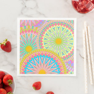 Servilleta De Papel De Cena Mandalas superpuestas rosa azul amarillo menta púr