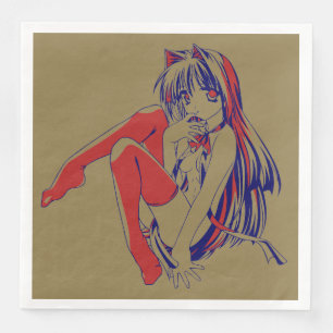 Servilleta De Papel De Cena Manga Americano Neko Gatita Kawaii Anime
