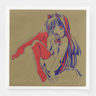 Servilleta De Papel De Cena Manga Americano Neko Gatita Kawaii Anime