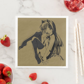 Servilleta De Papel De Cena Manga, Neko Gatita Animal Furry Kawaii Loli