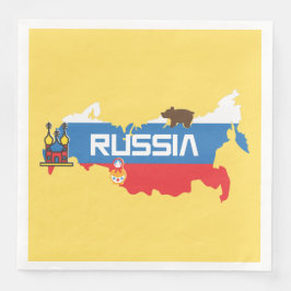 Servilleta De Papel De Cena Mapa de Rusia con bandera blanca azul y roja dentr