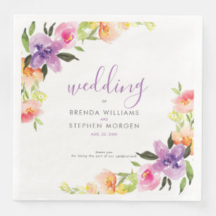 Servilleta De Papel De Cena Marco de color morado y melocotón