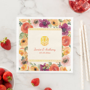Servilleta De Papel De Cena Marco floral colorido beige boda china