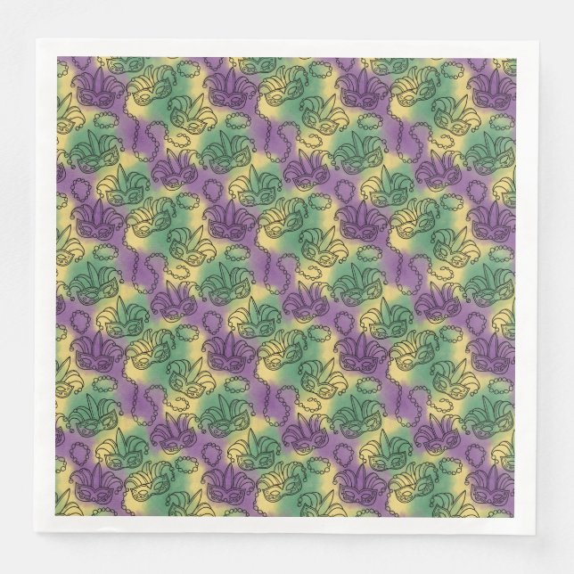 Servilleta De Papel De Cena Mardi Gras Masks and Beads Doodle Art Style (Anverso)