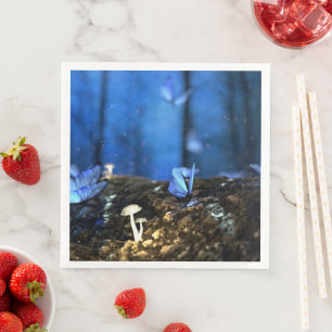 Servilleta De Papel De Cena Mariposa índigo y bosque de hongos