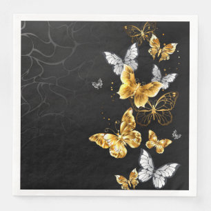 Servilleta De Papel De Cena Mariposas doradas y blancas