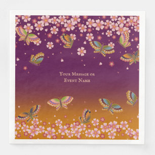 Servilleta De Papel De Cena Mariposas Sakura Flores Doradas Pluma de Oro Perso