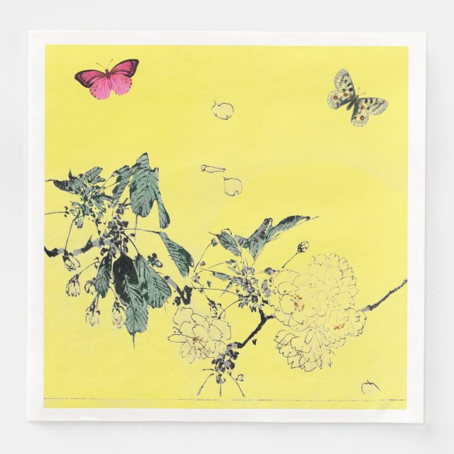 SERVILLETA DE PAPEL DE CENA MARIPOSAS Y FLORES PAPEL NAPKIN (Anverso)