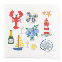 Mariscos de Nueva Inglaterra con tema de Nantucket