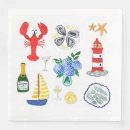 Servilleta De Papel De Cena Mariscos de Nueva Inglaterra con tema de Nantucket
