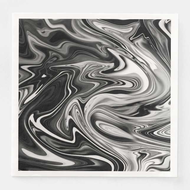 Servilleta De Papel De Cena Mármol elegante 7 - Blanco y negro líquido (Anverso)
