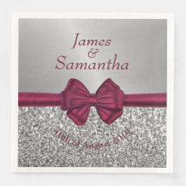 Servilleta De Papel De Cena Maroon Satin Bow & Silver -