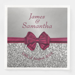 Servilleta De Papel De Cena Maroon Satin Bow & Silver -