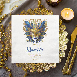 Servilleta De Papel De Cena Máscara de mascarada Motif Blue Gold ID1032
