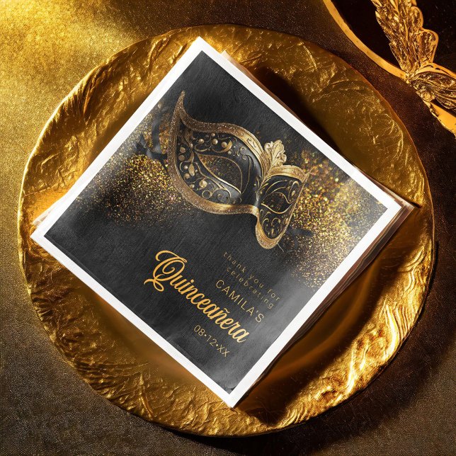Servilleta De Papel De Cena Máscara de mascarada Quinceanera Black Gold ID1031 (Subido por el creador)