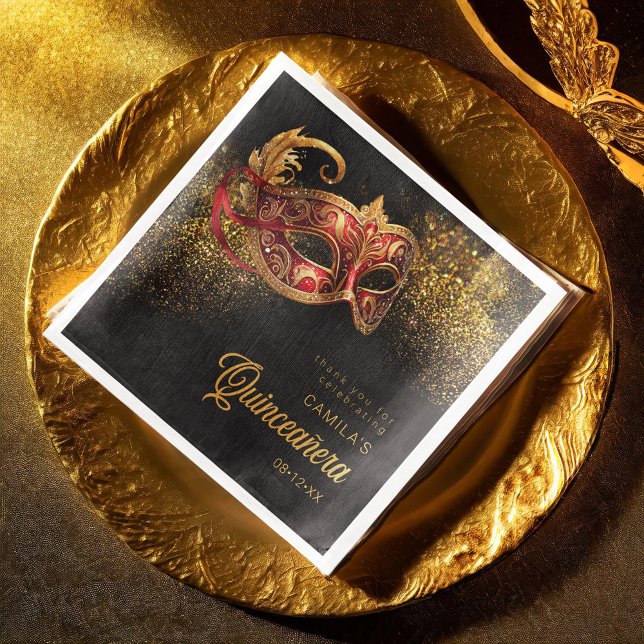 Servilleta De Papel De Cena Máscara de mascarada Quinceanera Red Gold ID1031 (Subido por el creador)