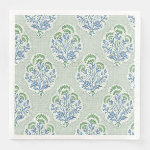 Servilleta De Papel De Cena Medallón floral azul y verde sobre salvia