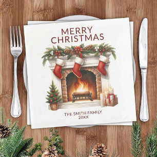 Servilleta De Papel De Cena Medias Chimenea Rojo Fiesta de Navidad
