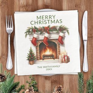Servilleta De Papel De Cena Medias Chimenea Verde Fiesta de Navidad