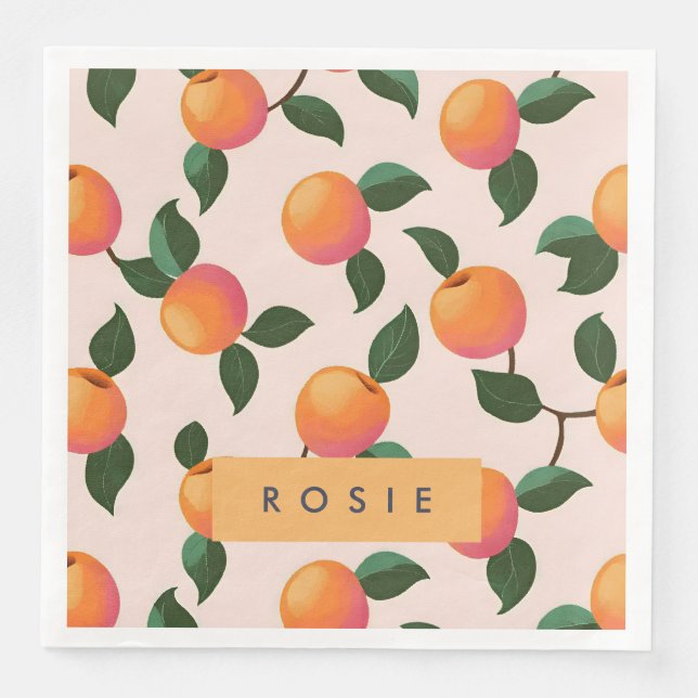 Servilleta De Papel De Cena Melocotones personalizados de patrón de durazno (Anverso)