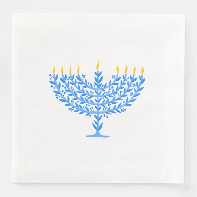 Servilleta De Papel De Cena Menorah Hanukkah ilustrado (Anverso)