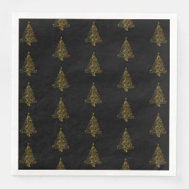 Servilleta De Papel De Cena Merry Christmas Tree Pattern Gold Black Elegant