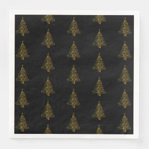 Servilleta De Papel De Cena Merry Christmas Tree Pattern Gold Black Elegant