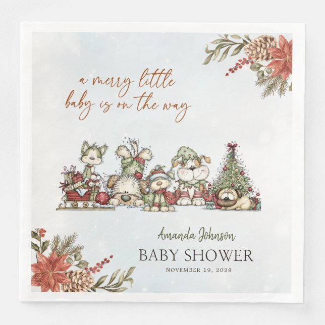 Servilleta De Papel De Cena Merry Little Christmas Puppy Baby Shower  (Anverso)