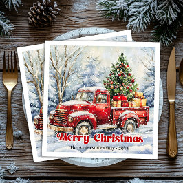 Servilleta De Papel De Cena Minimal red truck Christmas scene rustic napkins