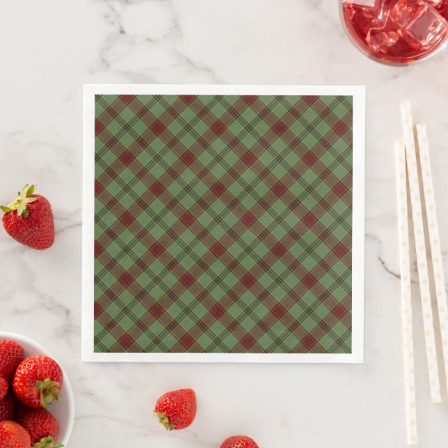 Servilleta De Papel De Cena Mistletoe y Holly Plaid (In situ)