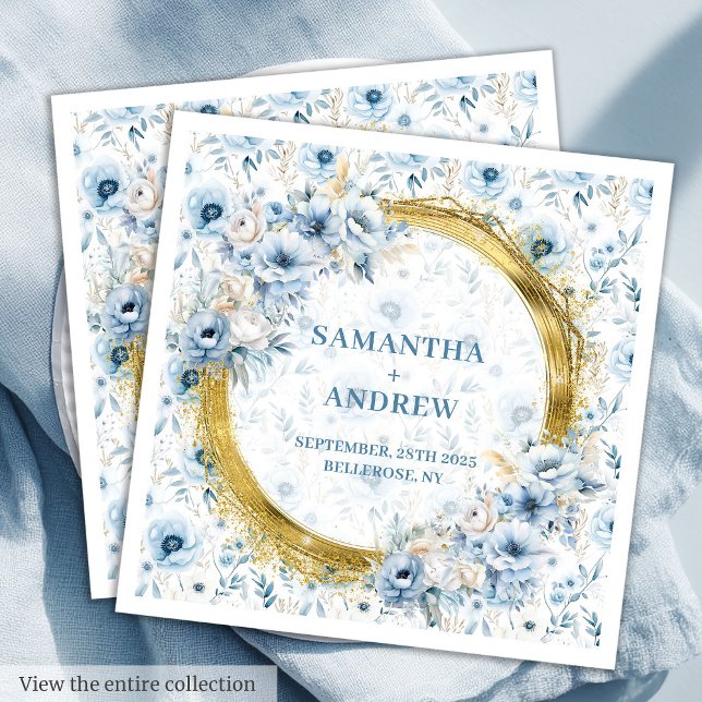 Servilleta De Papel De Cena Moda acuarela Pastel Blue Gold Purpurina Boda (Chic Watercolor Pastel Blue Gold Glitter Wedding Paper Dinner Napkins )