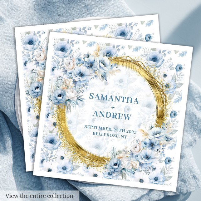 Servilleta De Papel De Cena Moda Bohemian Pastel Blue Gold Sparkle Boda (Chic Bohemian Pastel Blue Gold Sparkle Wedding Nap Paper Dinner Napkins)