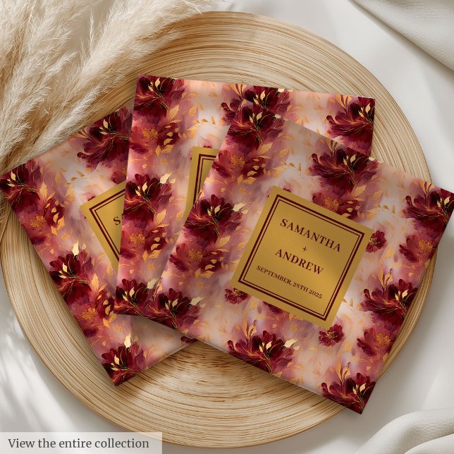 Servilleta De Papel De Cena Moda Burgundy Gold Boho Boda Napkins (Chic Burgundy Gold Boho Wedding Cloth Napkins)