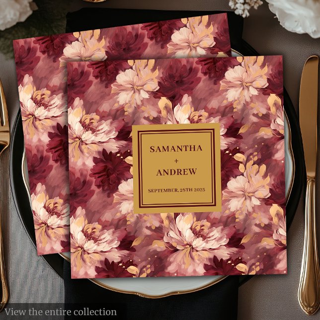 Servilleta De Papel De Cena Moda Burgundy Gold Rubor Boda Napkins de papel (Chic Burgundy Gold Blush Wedding Paper Napkins)