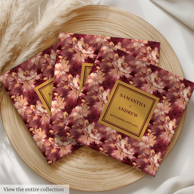Servilleta De Papel De Cena Moda Burgundy Rubor Boda de oro Napkins (Chic Burgundy Blush Gold Wedding Cloth Napkins)